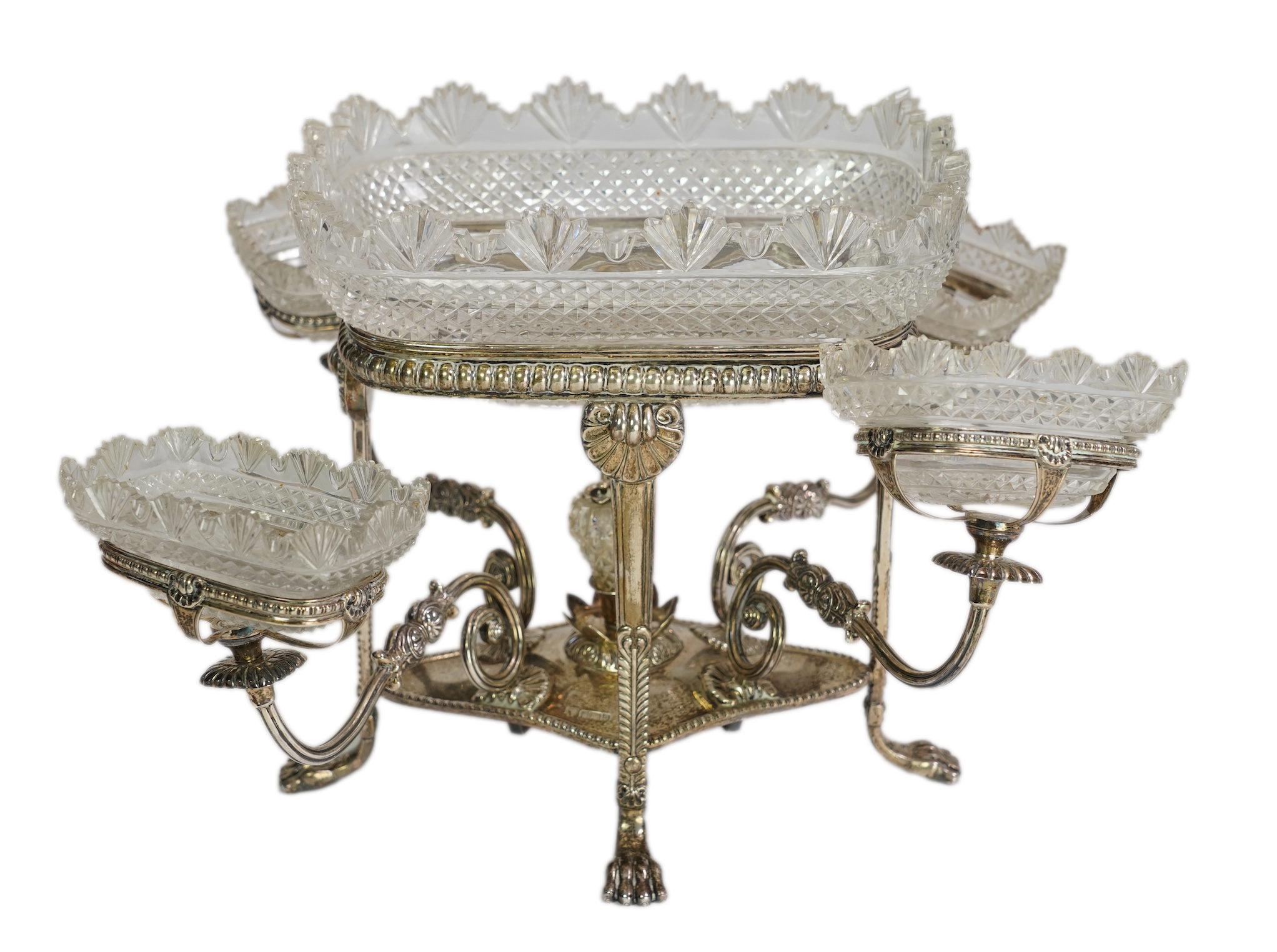 An Edwardian silver epergne by Hawksworth, Eyre & Co